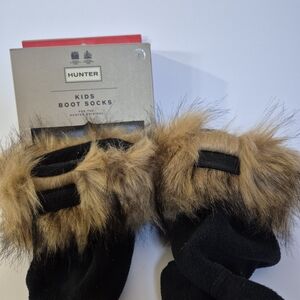 Hunter Kids Boot Socks with Faux Fur Trim (Size L)
